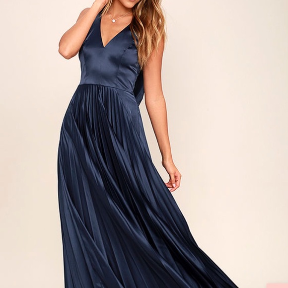 navy blue satin maxi dress